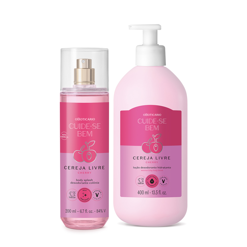 Combo Cereja Livre: Body Splash 200ml + Loção Corporal 400ml Combo Cereja Livre: Body Splash 200ml + Loção Corporal 400ml