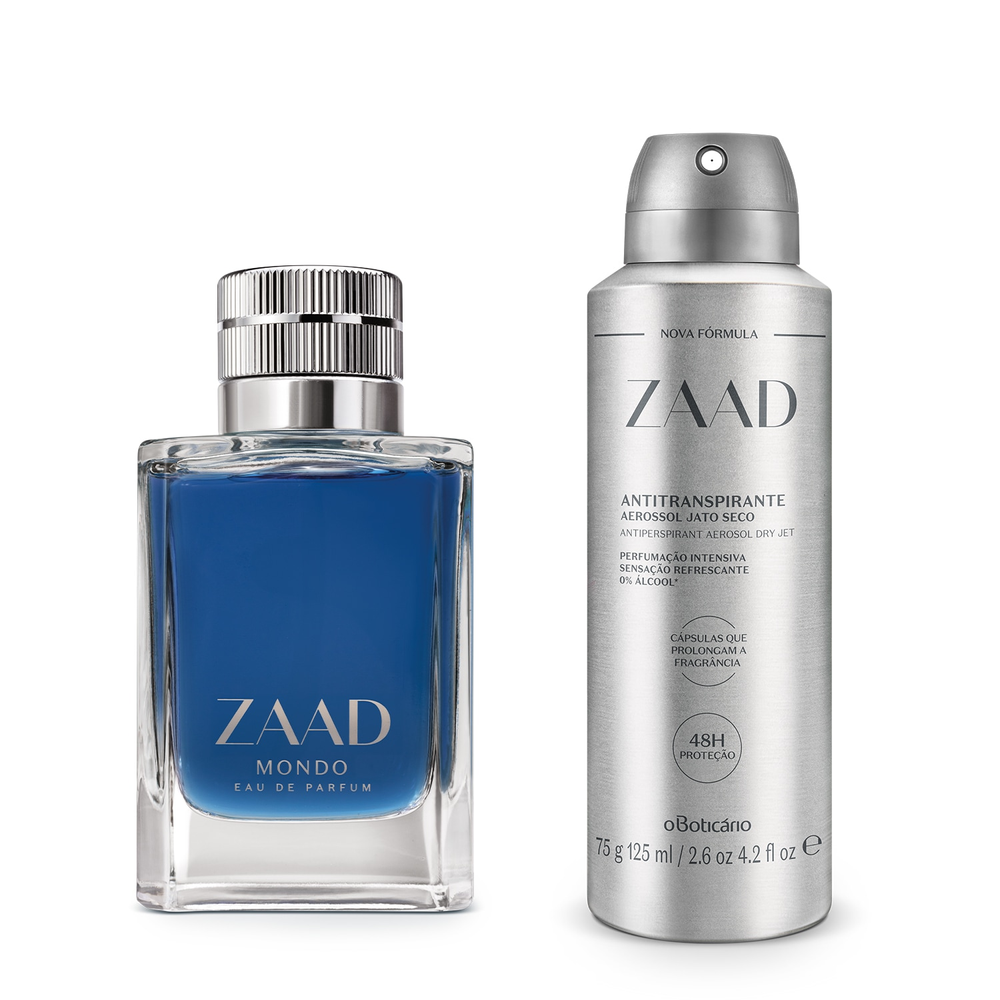 Combo Zaad: Mondo Eau De Parfum 95ml + Desodorante Antitranspirante Aerossol 75g/125ml Combo Zaad: Mondo Eau De Parfum 95ml + Desodorante Antitranspirante Aerossol 75g/125ml