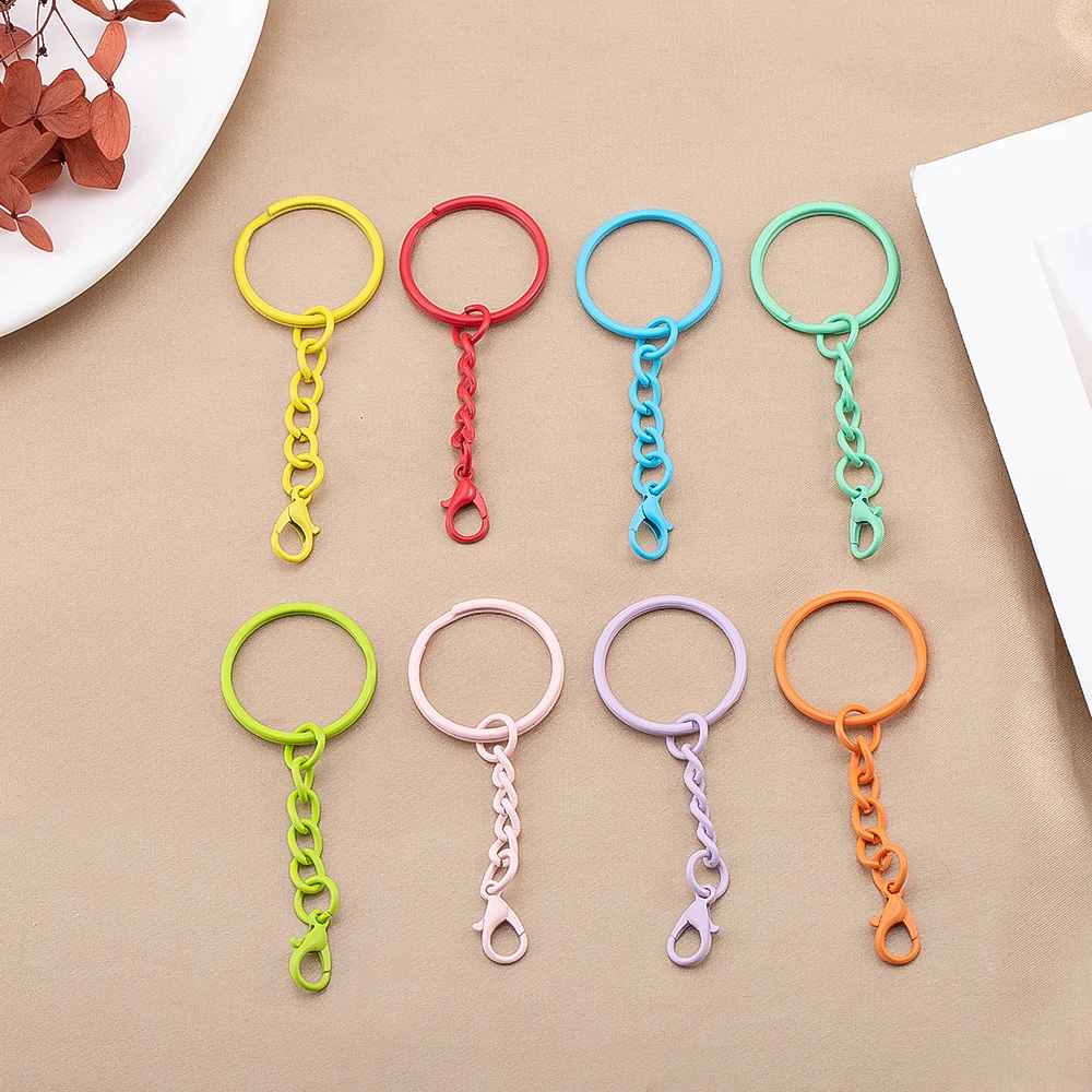10pcs/lots Metal Multiple Colors Keychain With Chains Lobster Clasps for DIY Key Ring Connector Hooks Jewelry Making Accessories 10pcs/lots Metal Multiple Colors Keychain With Chains Lobster Clasps for DIY Key Ring Connector Hooks Jewelry Making Accessories