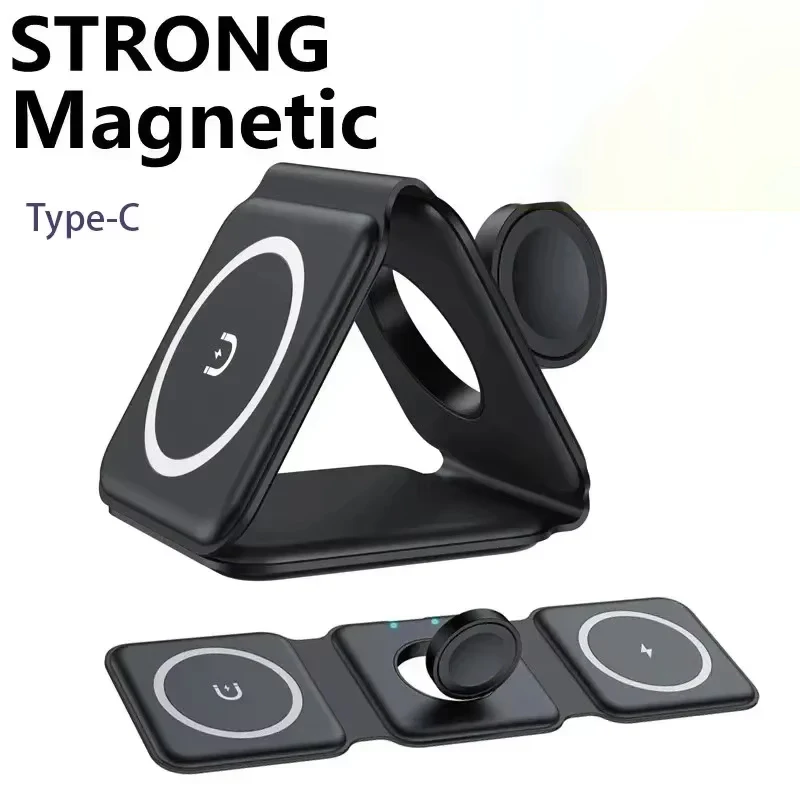 3 in 1 Magnetic Portable Wireless Charger Pad for iPhone 17 16 15 14 13 12 Pro Max Apple Watch AirPods Fast Charging Station 3 in 1 Magnetic Portable Wireless Charger Pad for iPhone 17 16 15 14 13 12 Pro Max Apple Watch AirPods Fast Charging Station