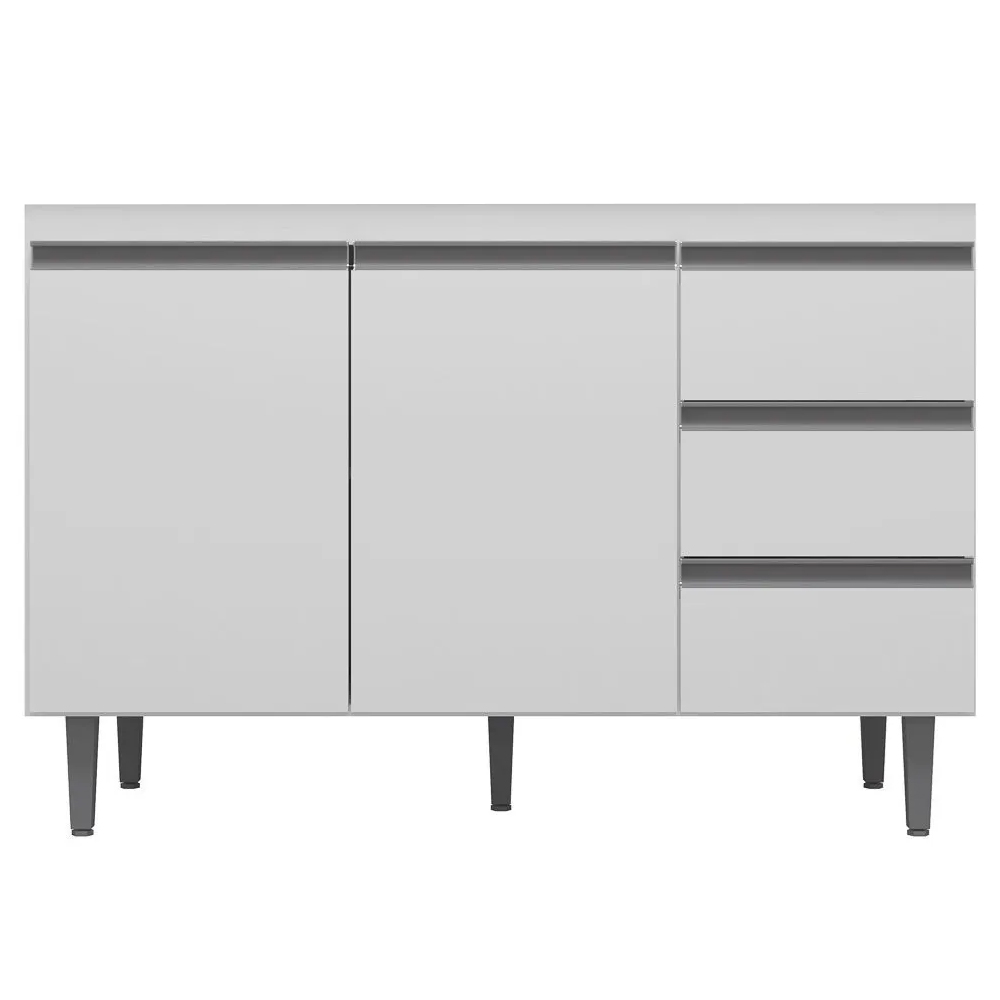 Balcão Gabinete de Pia sem Tampo 120cm 2 Portas 3 Gavetas Andréia Branco - AJL Móveis Balcão Gabinete de Pia sem Tampo 120cm 2 Portas 3 Gavetas Andréia Branco - AJL Móveis