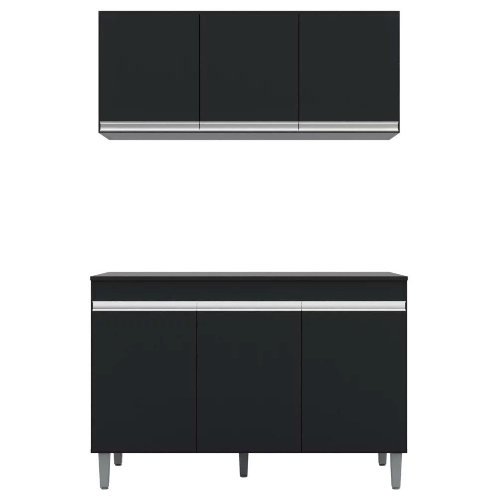 Armário Aéreo Andréia e Balcão Gabinete sem Tampo Manu 120cm Preto - AJL Móveis Armário Aéreo Andréia e Balcão Gabinete sem Tampo Manu 120cm Preto - AJL Móveis