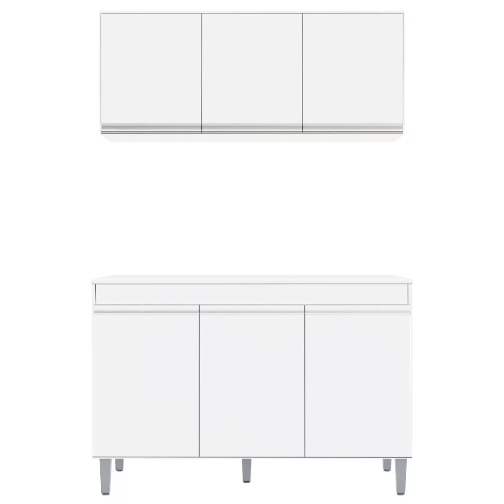 Armário Aéreo Andréia e Balcão Gabinete sem Tampo Manu 120cm Branco - AJL Móveis Armário Aéreo Andréia e Balcão Gabinete sem Tampo Manu 120cm Branco - AJL Móveis