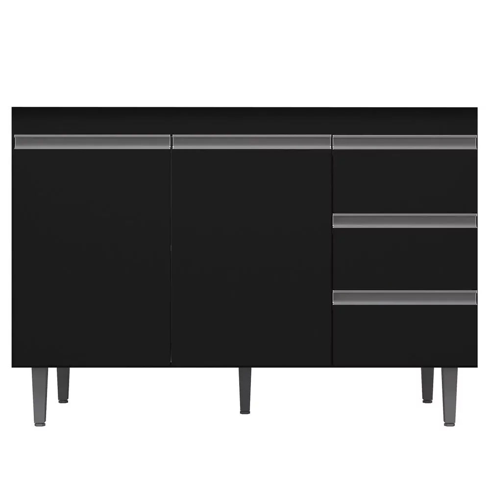 Balcão Gabinete de Pia sem Tampo 100cm 2 Portas 3 Gavetas Andréia Preto - AJL Móveis Balcão Gabinete de Pia sem Tampo 100cm 2 Portas 3 Gavetas Andréia Preto - AJL Móveis