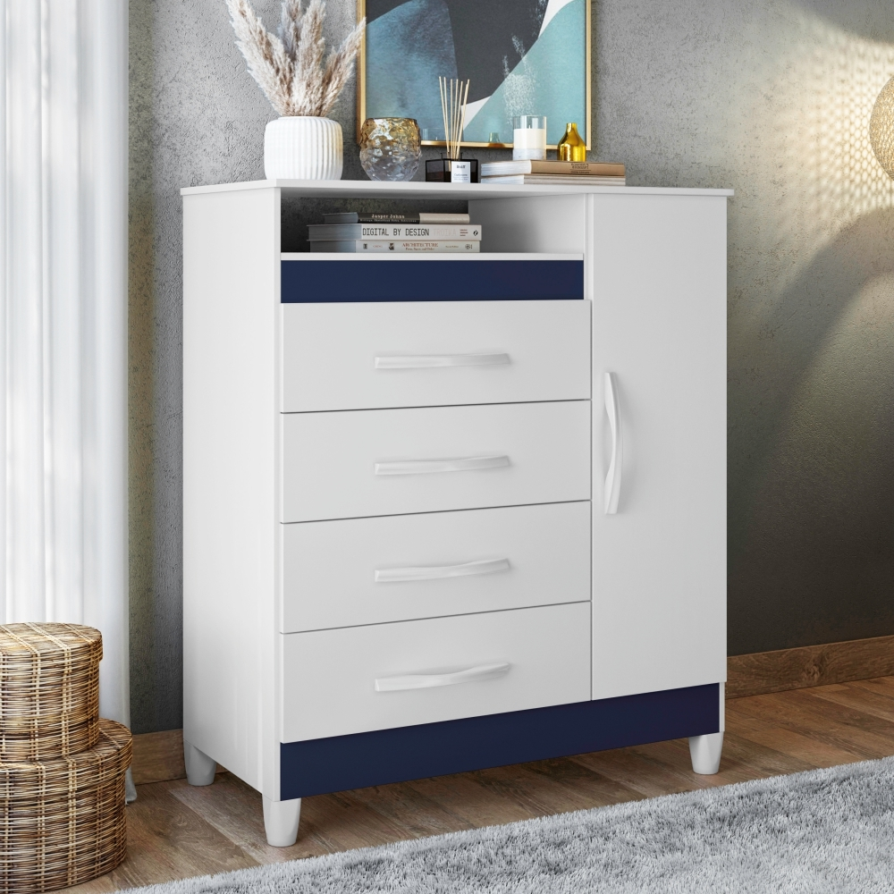Gaveteiro Lee Branco Azul Titanium Rosa com Porta Gaveteiro Lee Branco Azul Titanium Rosa com Porta