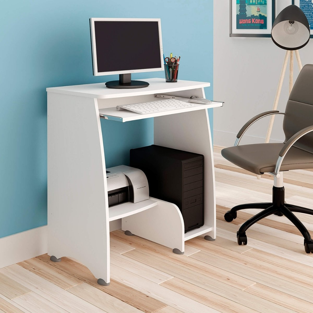 Mesa Escrivaninha para Computador com Prateleira Retrátil Pixel Branco Mesa Escrivaninha para Computador com Prateleira Retrátil Pixel Branco