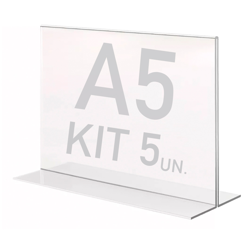 Display Expositor T A5 15x21cm Horizontal Acrílico Ps 5 Pçs Display Expositor T A5 15x21cm Horizontal Acrílico Ps 5 Pçs