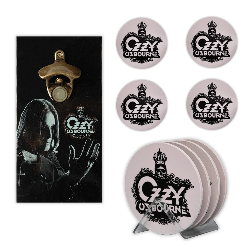 Kit 4 Porta Copos Rock OZZY C/ Suporte + Abridor de Garrafas Kit 4 Porta Copos Rock OZZY C/ Suporte + Abridor de Garrafas