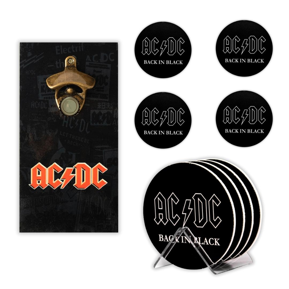 Abridor de Garrafa Rock ACDC + Kit 4 Porta Copos Com Suporte Abridor de Garrafa Rock ACDC + Kit 4 Porta Copos Com Suporte