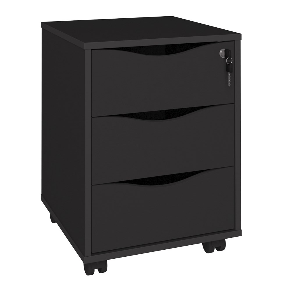 Gaveteiro 3 Gavetas Pés Rodízios Mobile Face Preto - Artany Gaveteiro 3 Gavetas Pés Rodízios Mobile Face Preto - Artany