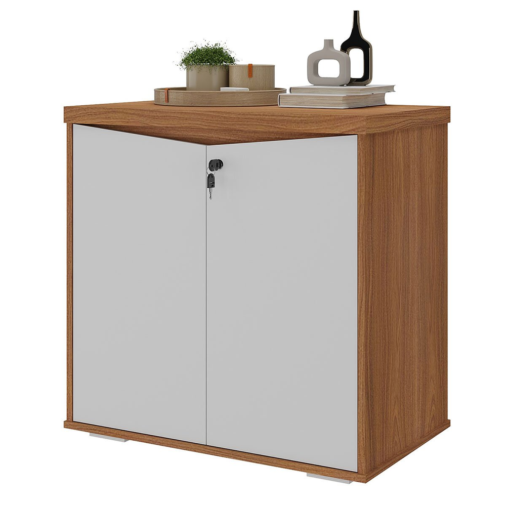 Balcão para Escritório 2 Portas com Chave Pequeno Freijó/Branco Balcão para Escritório 2 Portas com Chave Pequeno Freijó/Branco