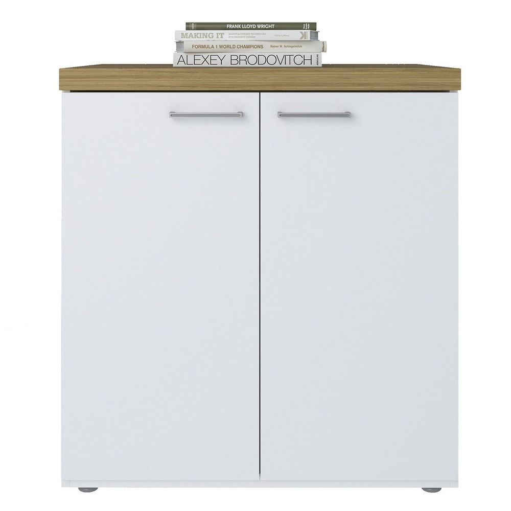 Balcão para Escritório 2 Portas Pequeno Loke Olmo/Branco Balcão para Escritório 2 Portas Pequeno Loke Olmo/Branco