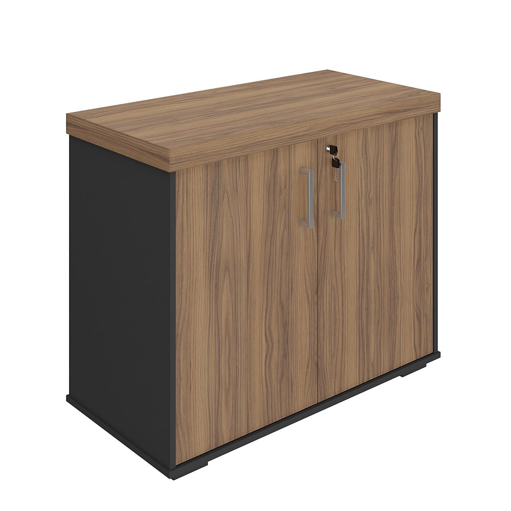 Balcão para Escritório 2 Portas com Chave Pequeno Nogal/Preto Balcão para Escritório 2 Portas com Chave Pequeno Nogal/Preto
