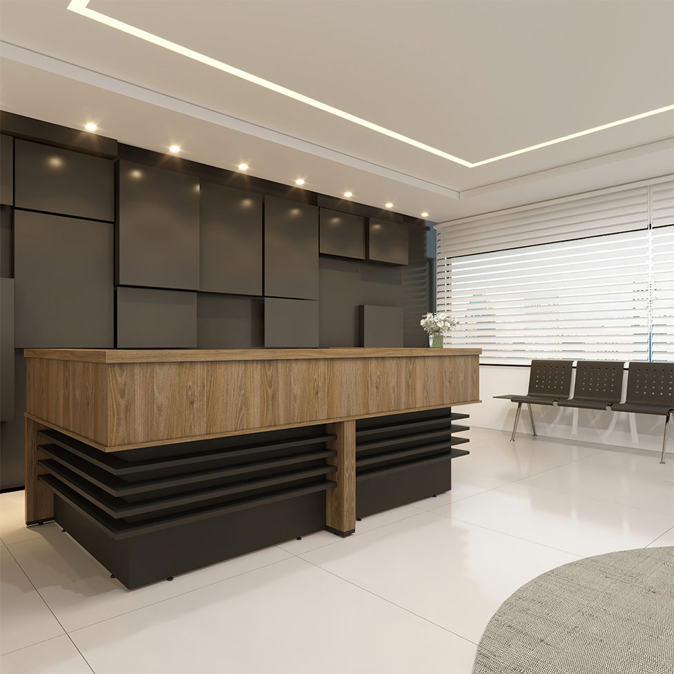 Conjunto com 2 Balcões de Atendimento Executiva Marrom e Preto Conjunto com 2 Balcões de Atendimento Executiva Marrom e Preto