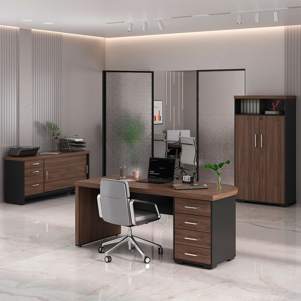 Conjunto de Mesa com 2 Armários de Escritório Executiva 4 PT 7 GV Marrom e Preto Conjunto de Mesa com 2 Armários de Escritório Executiva 4 PT 7 GV Marrom e Preto