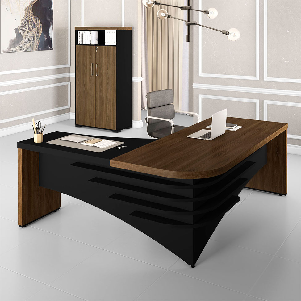 Conjunto de Mesa com Armário de Escritório Executiva 2 PT Marrom e Preto Conjunto de Mesa com Armário de Escritório Executiva 2 PT Marrom e Preto