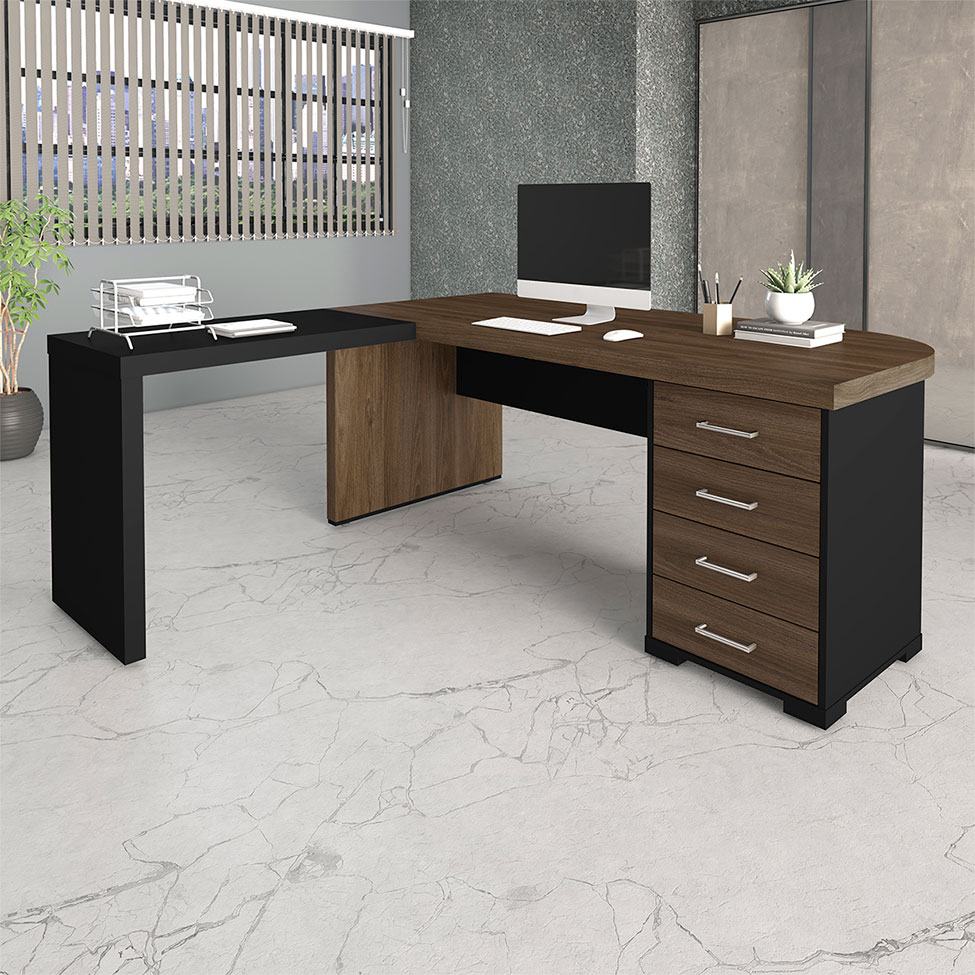 Conjunto de Mesa de Escritório com Mesa de Apoio Executiva 4 GV Marrom e Preto Conjunto de Mesa de Escritório com Mesa de Apoio Executiva 4 GV Marrom e Preto