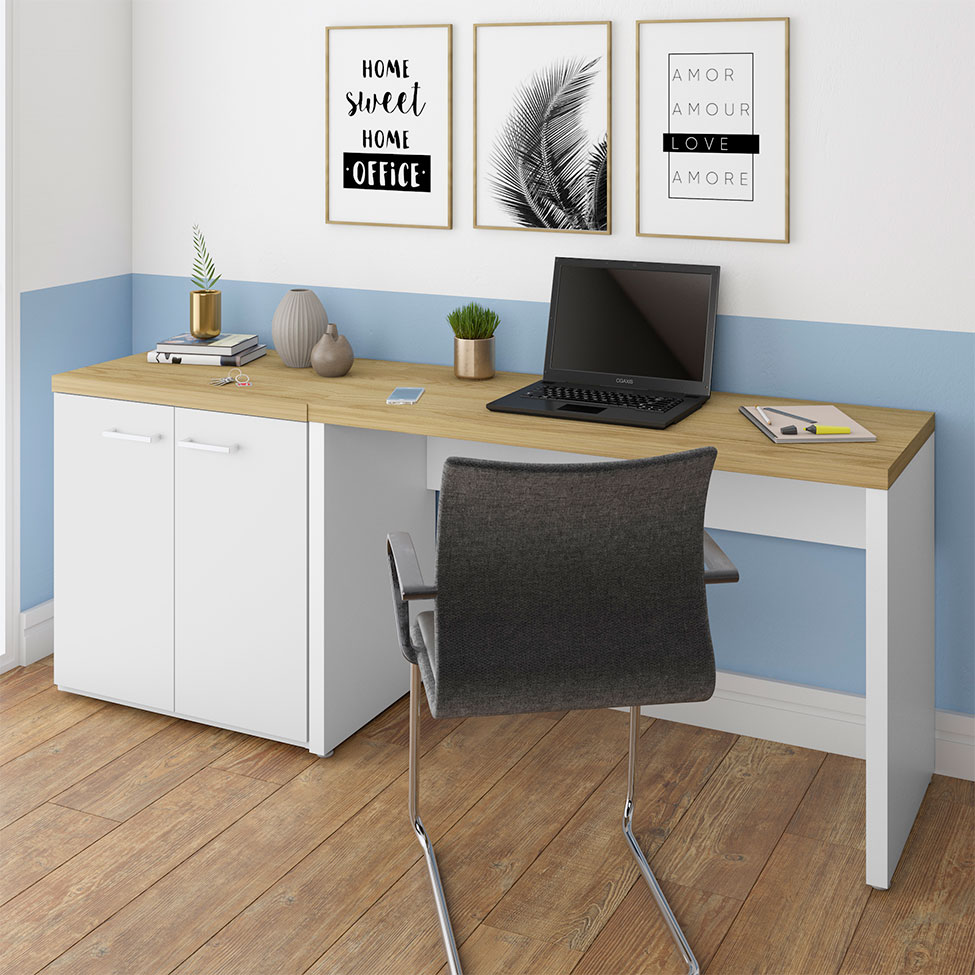 Conjunto de Escrivaninha com Armário de Escritório Toq 2 PT Branco e Olmo 75 cm Conjunto de Escrivaninha com Armário de Escritório Toq 2 PT Branco e Olmo 75 cm