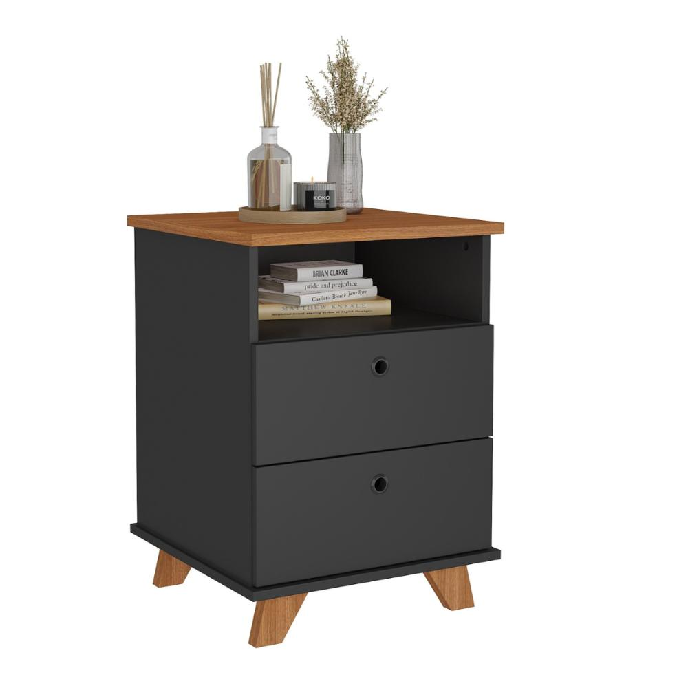 Gaveiteiro com Pés de MDF e 2 Gavetas Tuvalu Marrom Preto Gaveiteiro com Pés de MDF e 2 Gavetas Tuvalu Marrom Preto