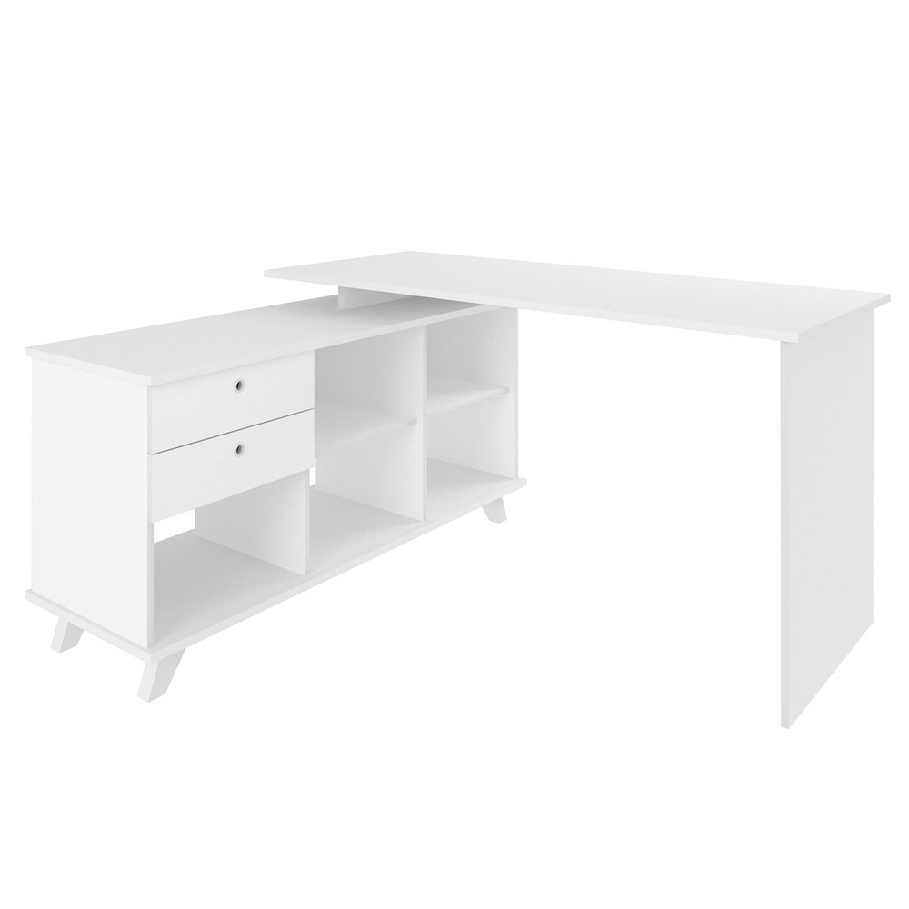 Mesa Escrivaninha 2 Gavetas com Nichos em L Golden Branco Mesa Escrivaninha 2 Gavetas com Nichos em L Golden Branco
