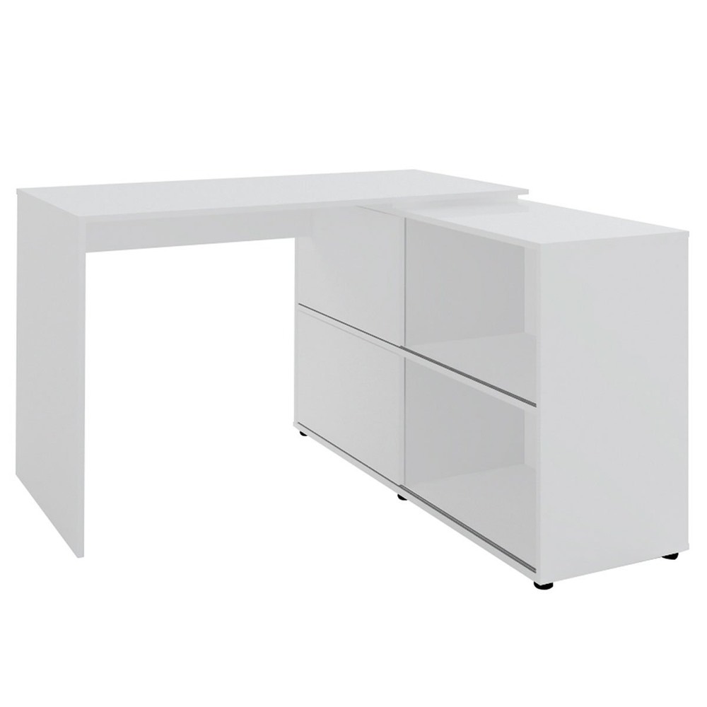 Mesa Escrivaninha em L com 2 Portas e 4 Nichos Marle Branco Mesa Escrivaninha em L com 2 Portas e 4 Nichos Marle Branco