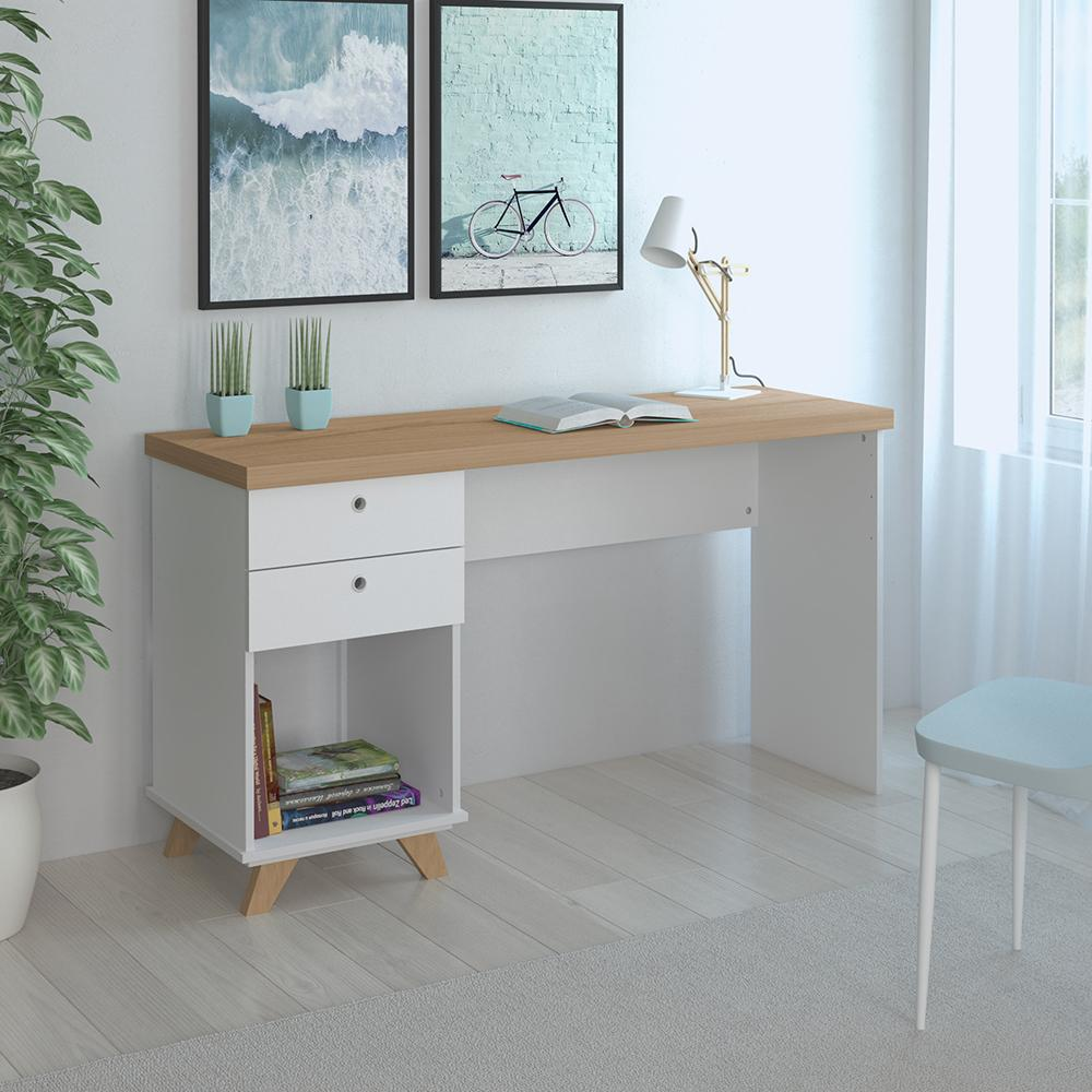 Mesa para Quarto Retrô 2 Gavetas New Jersy Olmo Branco