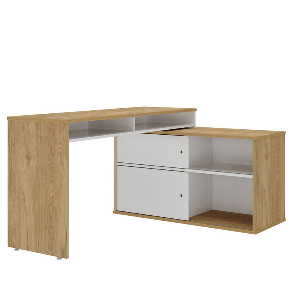 Mesa Escrivaninha 2 Portas de Correr em L Alex Olmo/Branco