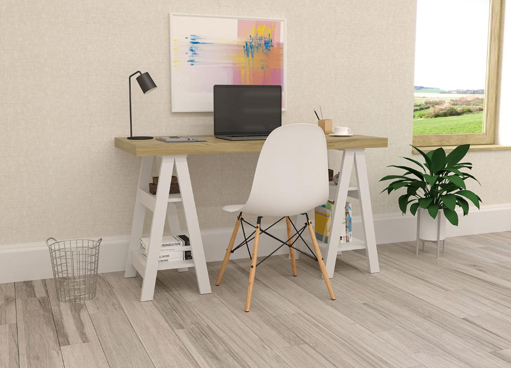Mesa de Computador com 4 Prateleiras Montana Olmo Branco Mesa de Computador com 4 Prateleiras Montana Olmo Branco