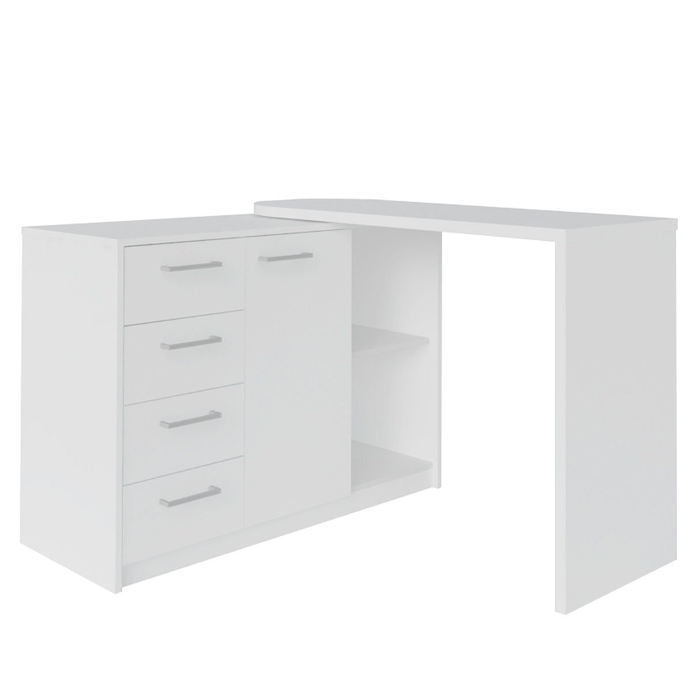 Escrivaninha em L com 4 Gavetas 1 Porta e Nicho London Branco Escrivaninha em L com 4 Gavetas 1 Porta e Nicho London Branco