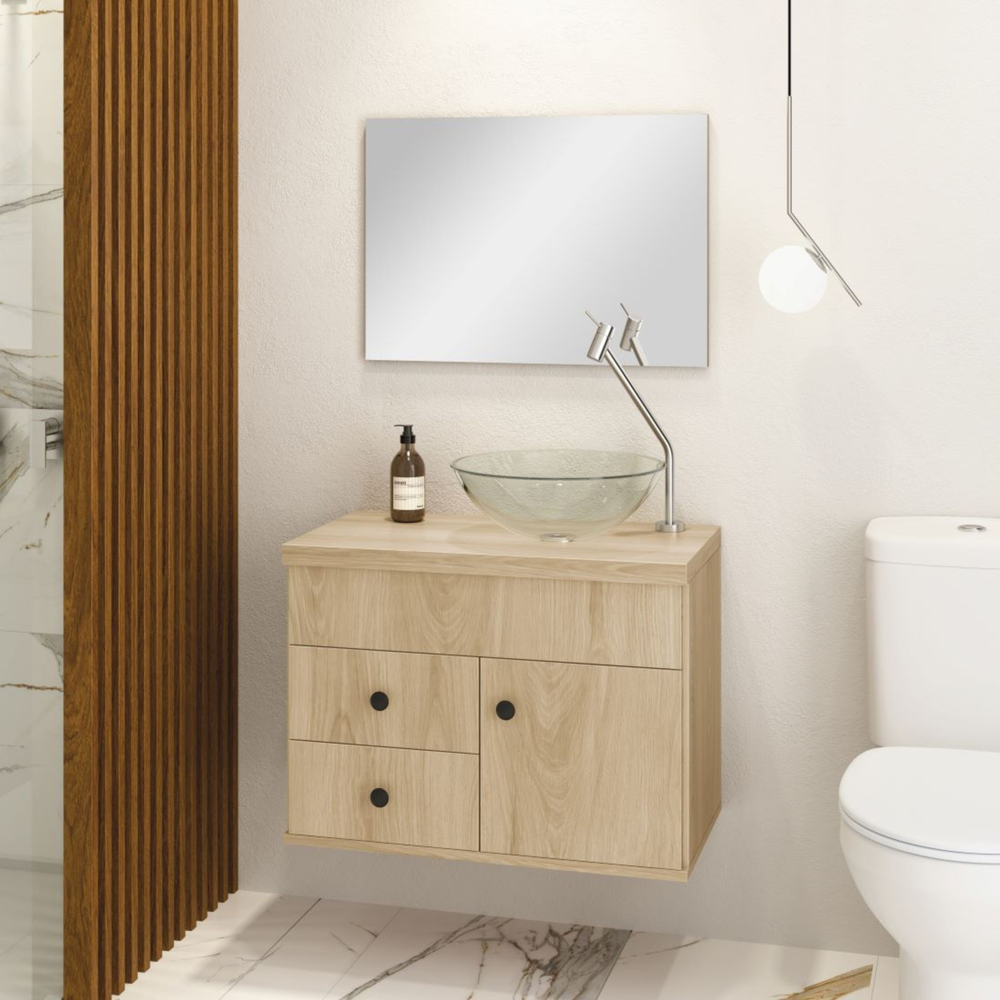 Kit Luna 60 Para Banheiro com espelho e cuba suspenso MDF Kit Luna 60 Para Banheiro com espelho e cuba suspenso MDF