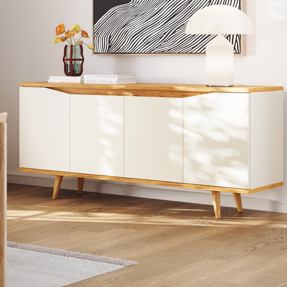 Buffet Aparador Pass 4 Portas Babus - Off White / Noce Buffet Aparador Pass 4 Portas Babus - Off White / Noce