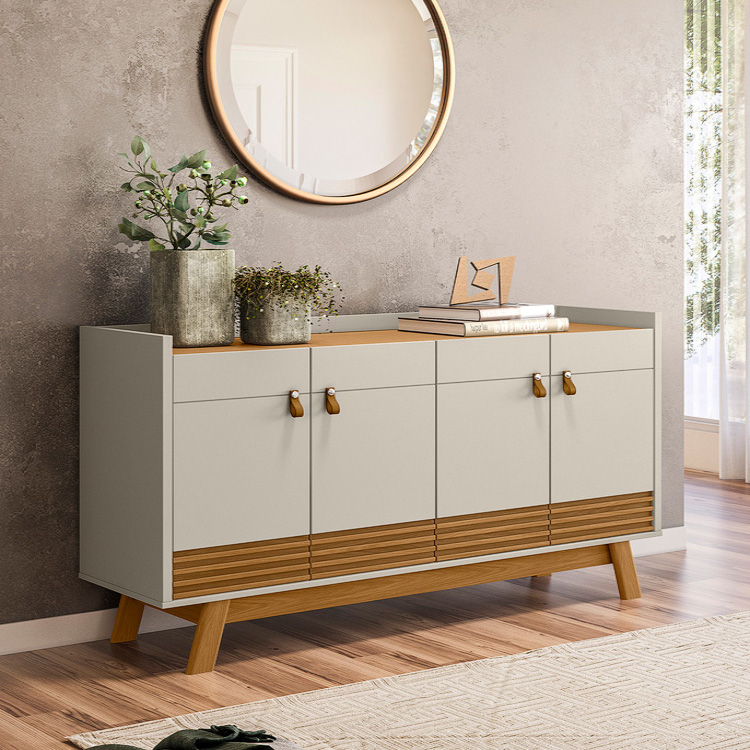 Buffet Aparador Aleppo 4 Portas Pés de Madeira Babus - Nature / Off White Buffet Aparador Aleppo 4 Portas Pés de Madeira Babus - Nature / Off White