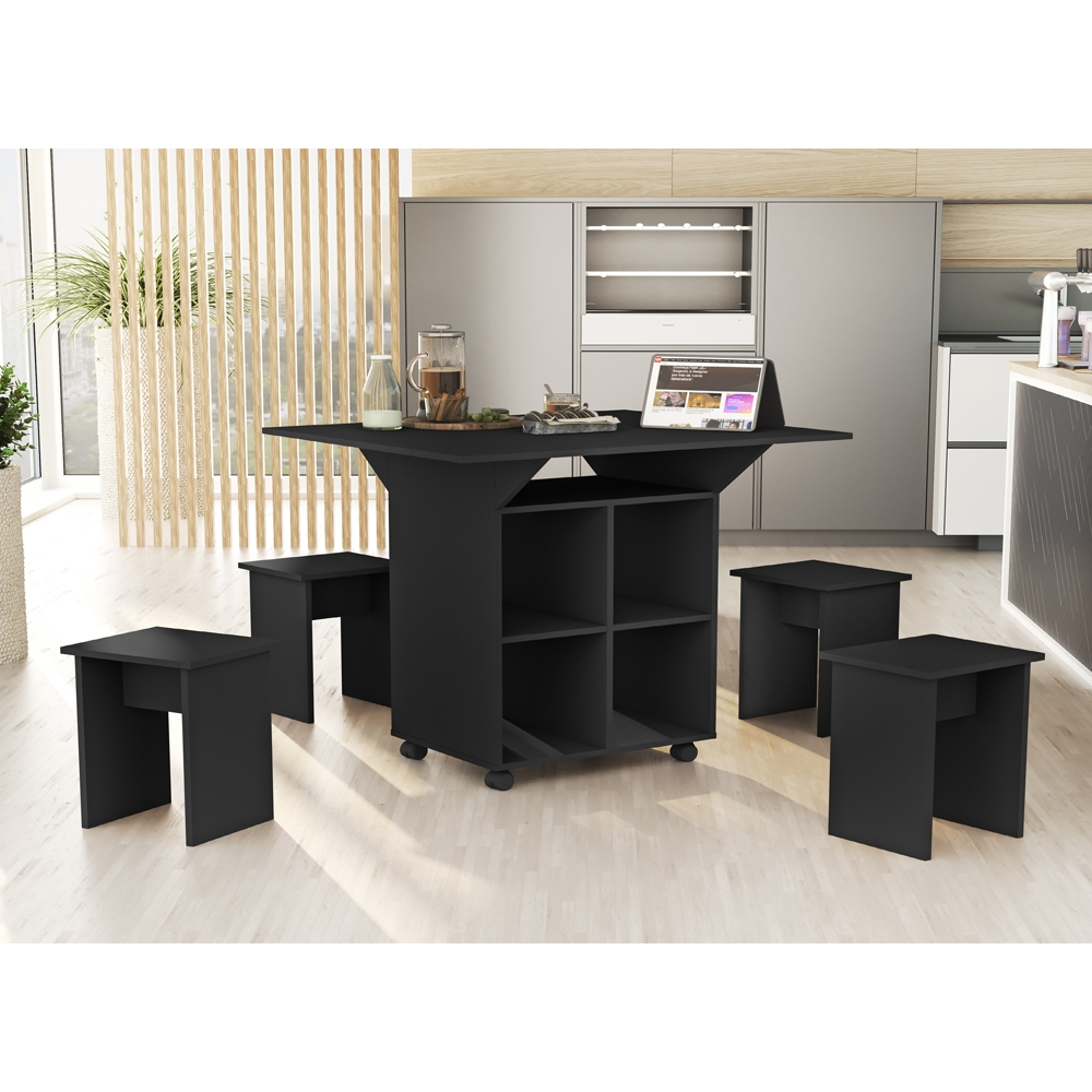 Mesa Dobrável Jeff com Bancos | Banquetas Preto Mesa Dobrável Jeff com Bancos | Banquetas Preto