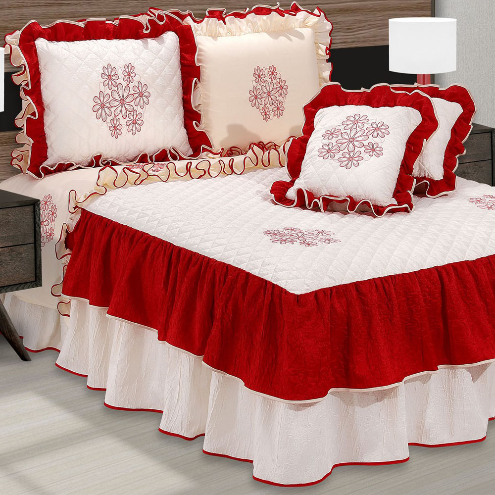 Cobre-Leito Queen Cetim Doroth Vermelho Cobre-Leito Queen Cetim Doroth Vermelho