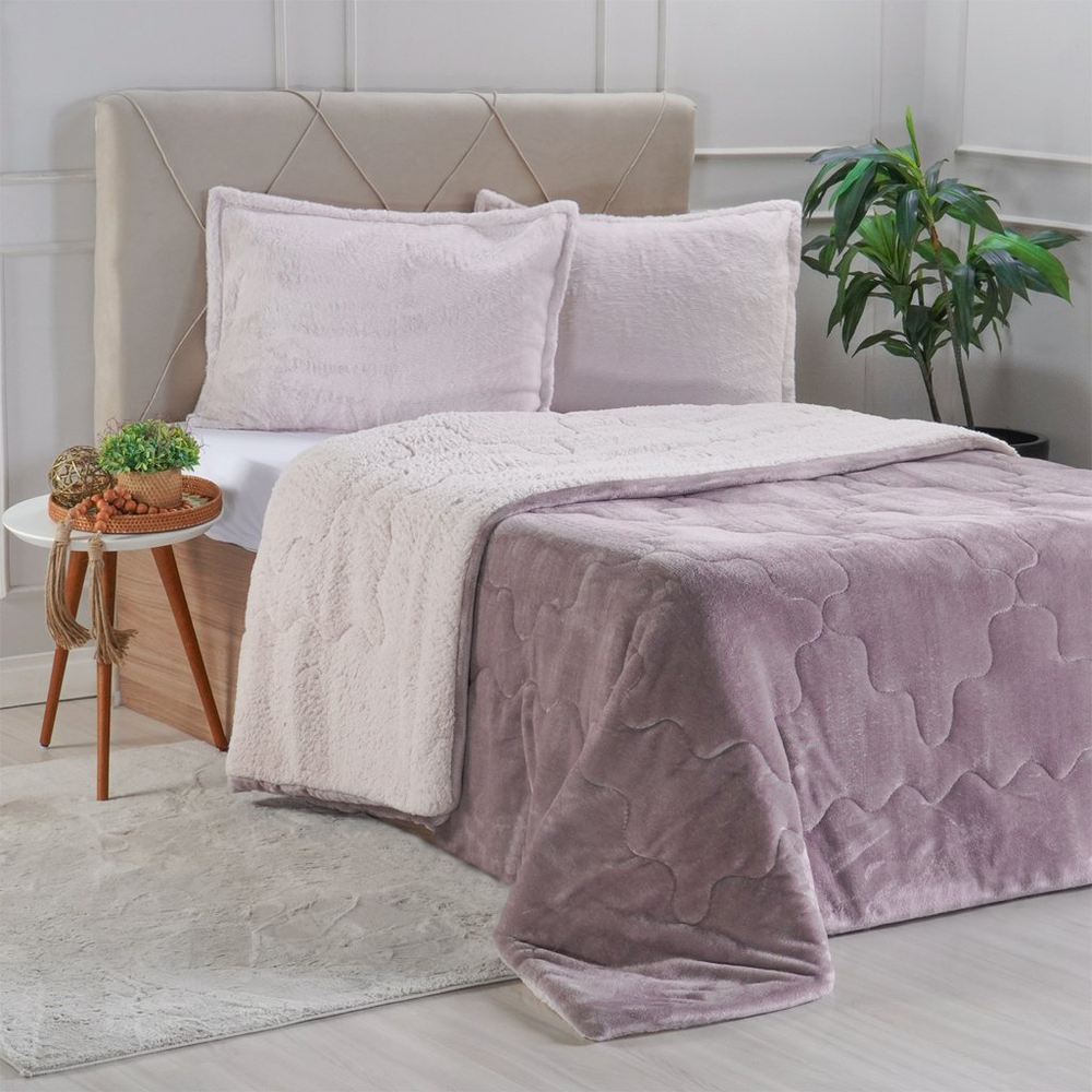 Edredom Sherpa Casal Dupla Face 180x220cm Old Mauve Edredom Sherpa Casal Dupla Face 180x220cm Old Mauve