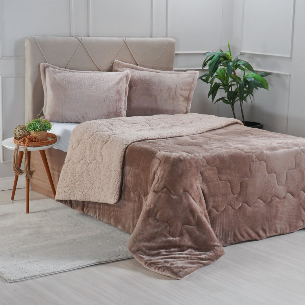 Edredom Sherpa Queen Dupla Face 220x240cm Natural Edredom Sherpa Queen Dupla Face 220x240cm Natural