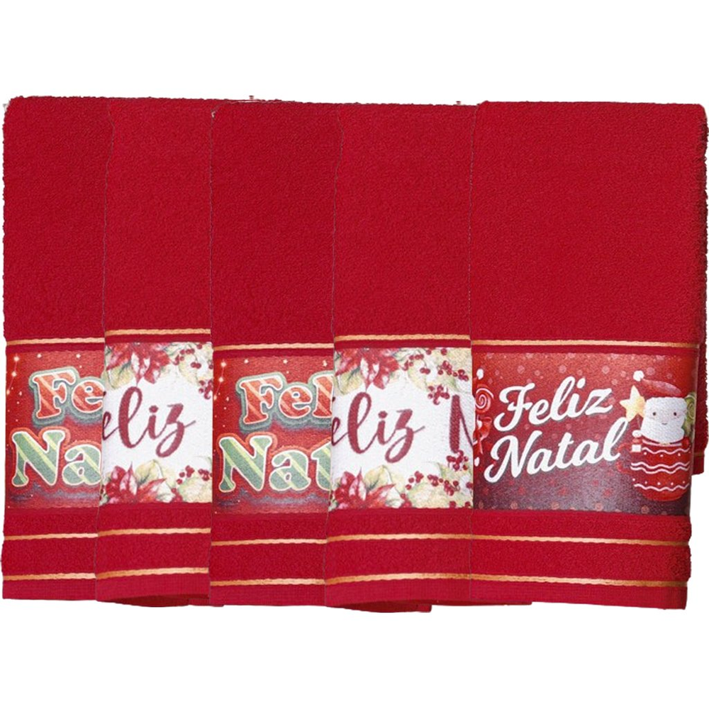 Kit 5 Toalha Lavabo Natalina Jacquard 30x45cm Vermelho Kit 5 Toalha Lavabo Natalina Jacquard 30x45cm Vermelho