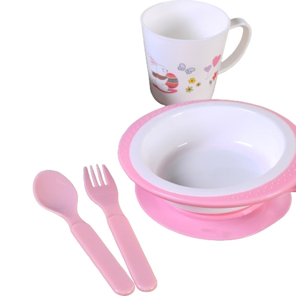 Kit Alimentação 4 Peças com Copo Infantil Fibra de Bambu Rosa Kit Alimentação 4 Peças com Copo Infantil Fibra de Bambu Rosa