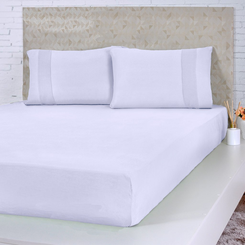 Jogo de Cama Solteiro Malha 3 Pçs Bella Cama 100% Algodão 88x188x30cm Branco Jogo de Cama Solteiro Malha 3 Pçs Bella Cama 100% Algodão 88x188x30cm Branco