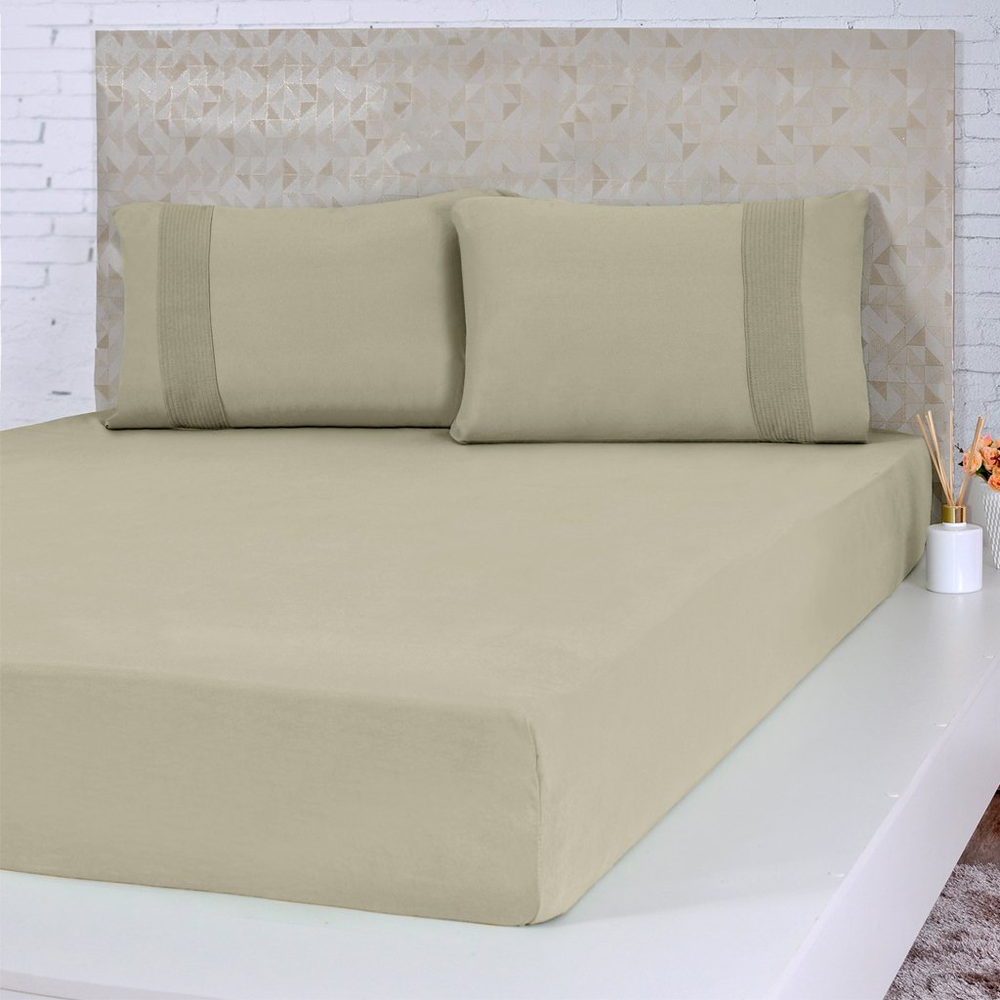 Jogo de Cama Casal Malha 3 Pçs Bella Cama 100% Algodão 138x188x30cm Avelã