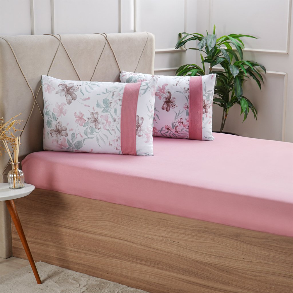 Jogo de Cama Queen Malha 3 Pçs Bella Cama New 158x198cm Rosa Jogo de Cama Queen Malha 3 Pçs Bella Cama New 158x198cm Rosa