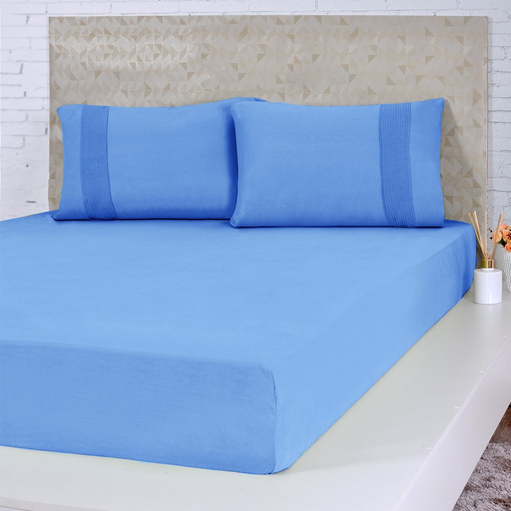 Jogo de Cama King Malha 3 Pçs Bella Cama 100% Algodão 193x203x40cm Azul Jogo de Cama King Malha 3 Pçs Bella Cama 100% Algodão 193x203x40cm Azul