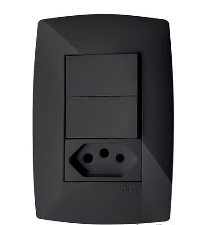 Cj Interruptor Duplo Simples + Tomada 10A 4X2 - Blux Home Grafite Cj Interruptor Duplo Simples + Tomada 10A 4X2 - Blux Home Grafite