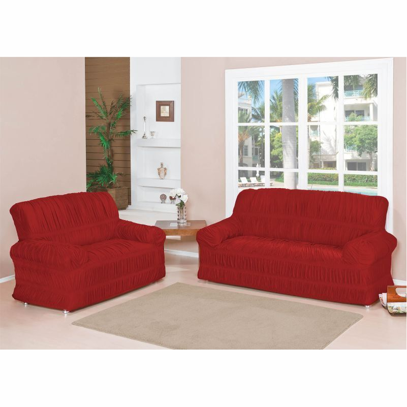 Capa de Sofá Elásticada Malha Gel 02 e 03 Lugares Vermelho - Bordados Ricardo Capa de Sofá Elásticada Malha Gel 02 e 03 Lugares Vermelho - Bordados Ricardo
