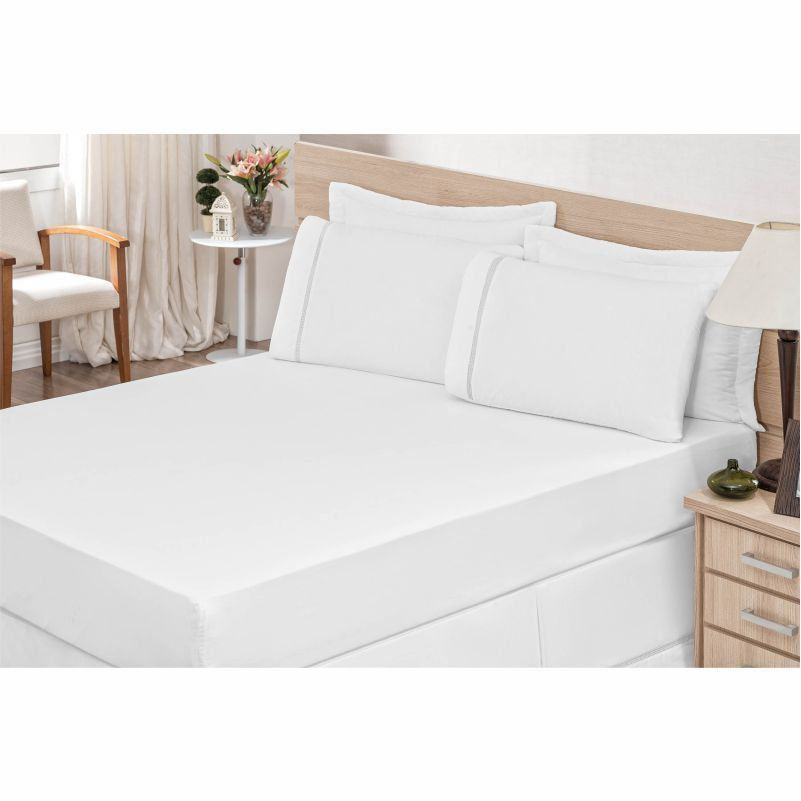 Lençol Avulso Casal Padrão C/ Elástico Percal Branco - Bordados Ricardo Lençol Avulso Casal Padrão C/ Elástico Percal Branco - Bordados Ricardo