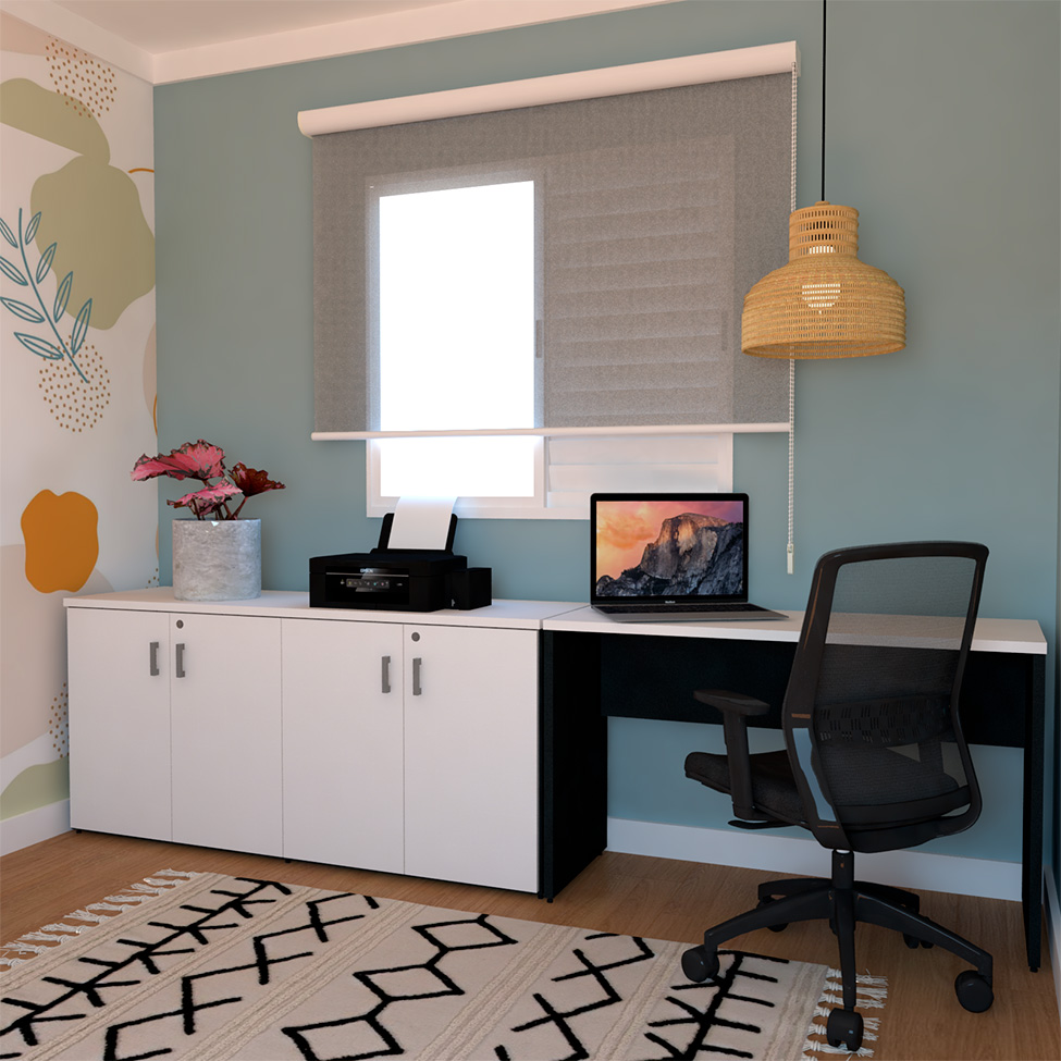 Conjunto de Escrivaninha com Armário de Escritório Tonal 4 PT Preto e Branco Conjunto de Escrivaninha com Armário de Escritório Tonal 4 PT Preto e Branco
