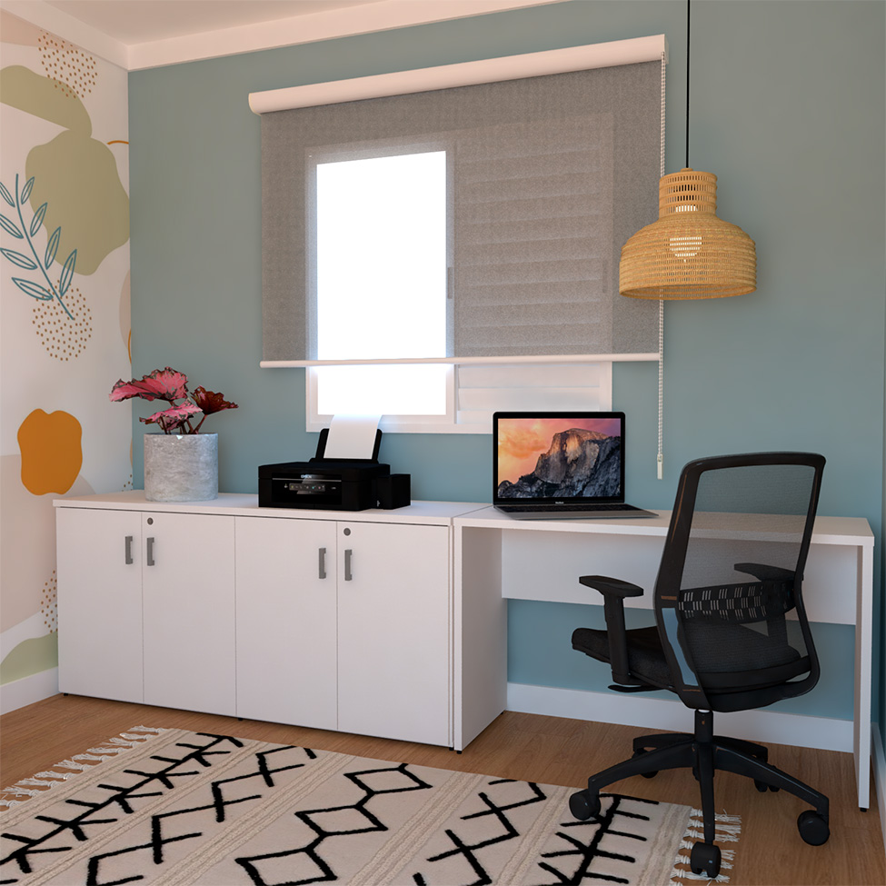 Conjunto de Escrivaninha com Armário de Escritório Tonal 4 PT Branco Conjunto de Escrivaninha com Armário de Escritório Tonal 4 PT Branco