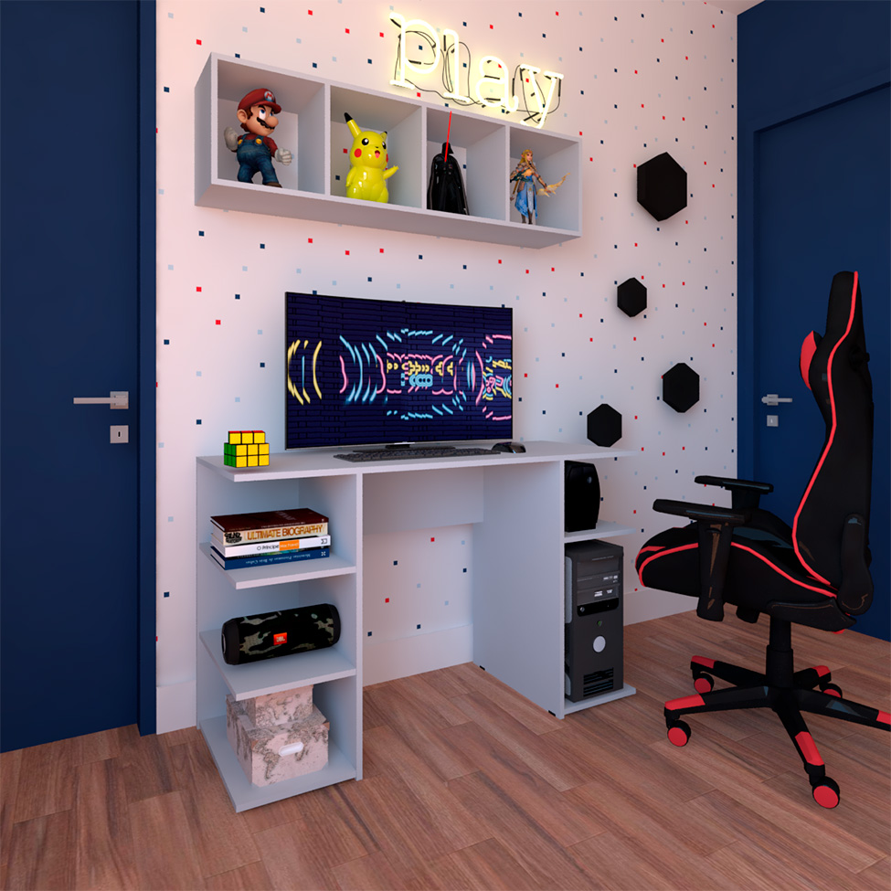 Conjunto de Mesa Gamer com Nicho Ciati Cinza Cristal Conjunto de Mesa Gamer com Nicho Ciati Cinza Cristal