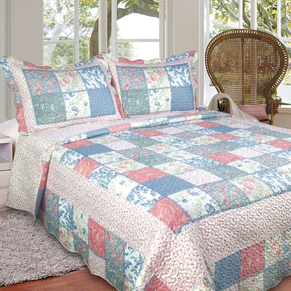 Colcha Queen 3 Peças Patchwork Microfibra Adina Colcha Queen 3 Peças Patchwork Microfibra Adina
