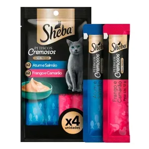 Petisco Sheba Cremoso para Gatos Adultos Atum com Salmão e Frango com Camarão - 48 g Petisco Sheba Cremoso para Gatos Adultos Atum com Salmão e Frango com Camarão - 48 g